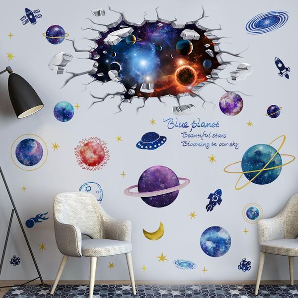 

wall stickers [shijuekongjian] universe celestial body diy planets mural decals for kids rooms nursery floor ceiling decoration