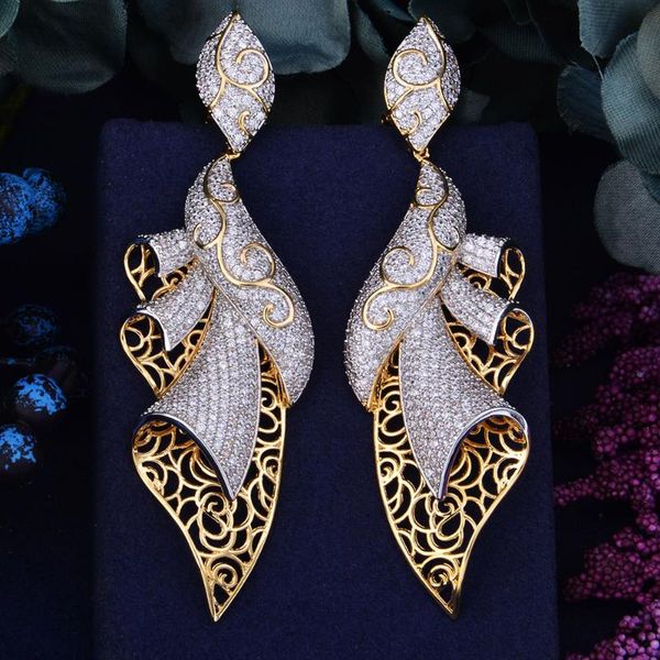 

godk 98mm luxury exclusive dance belt cubic zirconia african wedding women dress earring fashion jewelry, Silver