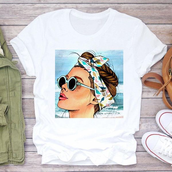 

plus size women summer vogue print lady casual t-shirt harajuku streetwear short sleeve o-neck tees camisetas mujer, White