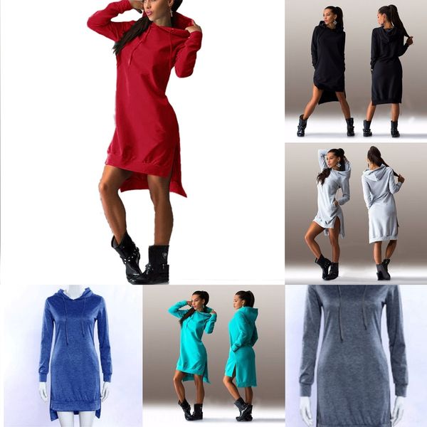 

on5vt женщин скачками с капюшоном с длинными рукавами с капюшоном модные нерегулярные модные свитера платье с длинными рукавами платья женщи, Black