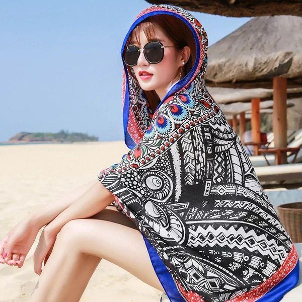 

национальный ветер пляжное полотенце женский солнцезащитный шаль хлопка и льна длинный раздел внешний шарф шарф seaside путешествие дикого ш, Blue;gray