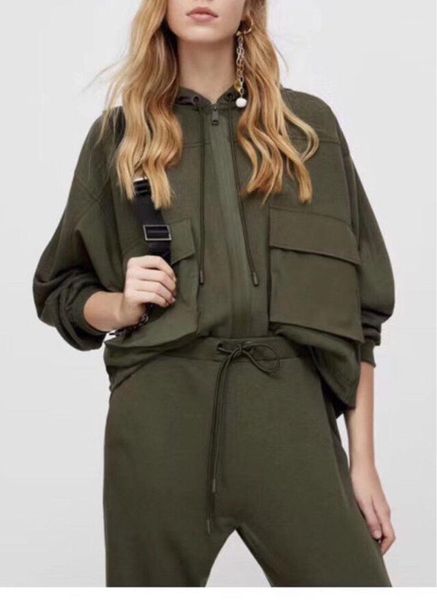 

autumn new bomber jacket temperament green korean style long-sleeved big pocket women's hooded jacket1, Black;brown