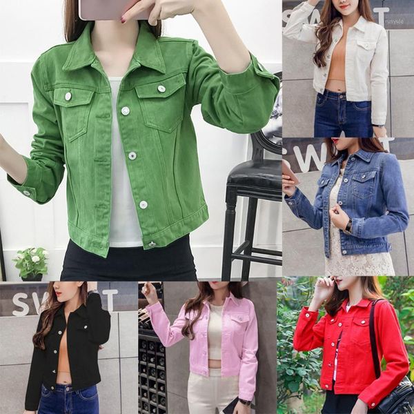 

autumn new women fashion daily lapel solid casual denim buttonsshort jeans jacket coat wholesale z41, Black;brown
