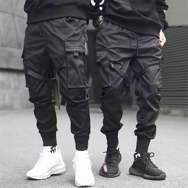 Harajuku Fashion Fitas Harem Jogadores Homens Calças de Carga Streetwear Casuais Pockets Pants Calças Masculinas Hip Hop Calças 220311