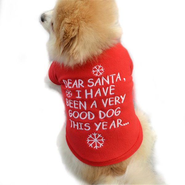 

dog fleece xmas dog toy clothes sweater christmas red sweater pet puppy autumn winter warm pullover embroidered clothes