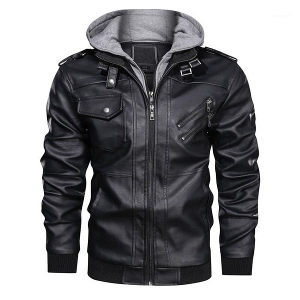 

running jackets motorcycle mens pu jacket fashion old pilot hooded biker coat male causal leather jaqueta cyf1681, Black;red