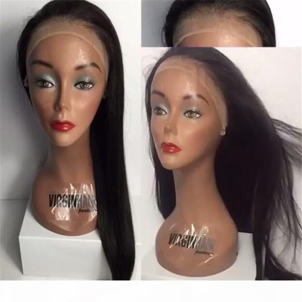

silky straight full lace human hair wigs for black women glueless full lace front wigs with baby hair brazilian human hair wigs, Black;brown