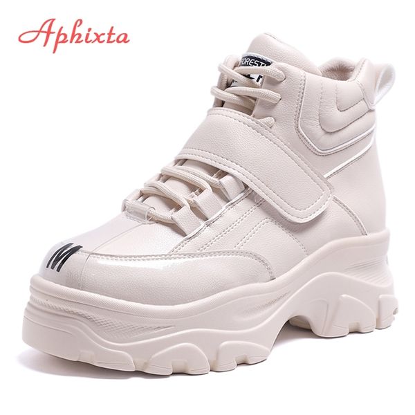 

aphixta platform shoes woman ankle boots height increasing platform boots thick sole hook & loop women big size waterproof boot y200723, Black