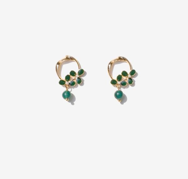 

2020 new vintage leaf shape advanced sense design earrings 925 sterling silver nail female emerald harbor style 193, Golden;silver