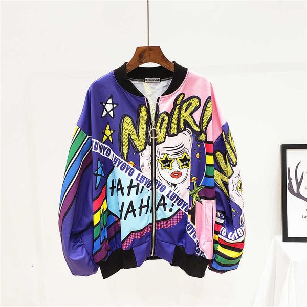 

new fashion printing jacket women loose baseball uniform female bomber jacket long sleeve casual basic coat women's jackets girl 201103, Black;brown