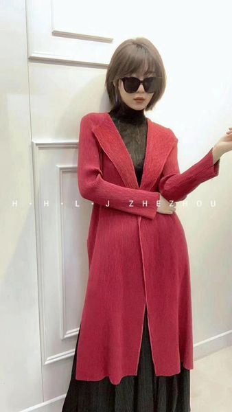 

HOT SELLING miyake turn-down collar outerwear pleated length sleeve long outerwear coat IN STOCK, Tan;black