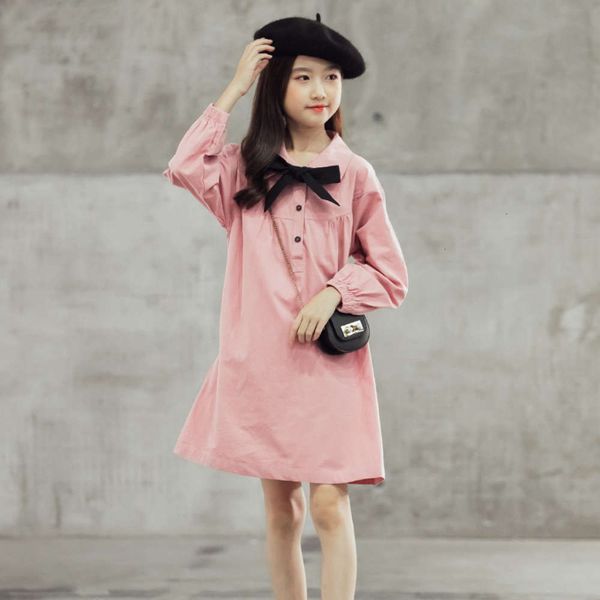 

lace autumn winter 2020 girls' cotton lovely up bow long sve middle school children's drs cl2d cl2d, Red;yellow