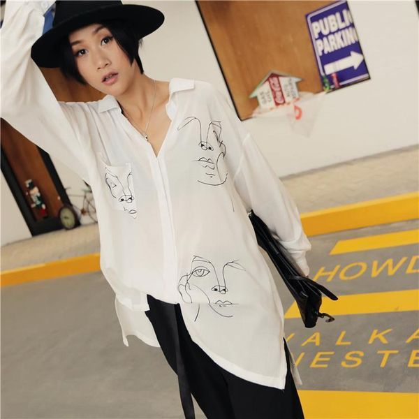 

getspring women shirts cotton blouse print loose vintage women blouses 2019 women white black spring summer plus size