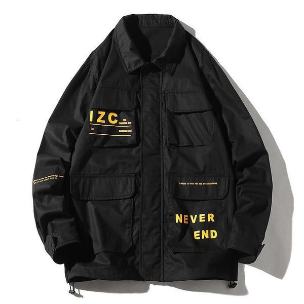 

2020 men military jacket coats casual windbreaker ribbons pockets men's overalls bomber jacket hip hop streetwear man outwear, Black;brown