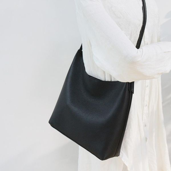 

cross body women messenger bags genuine leather fashion bucket style simple casual totes with liner bag large shoulder crossbody