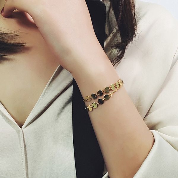 

hkk7k manual us direct mail 14k gold bracelet small anti round chip bracelet plated sensitive titanium steel vrdhn, Golden;silver
