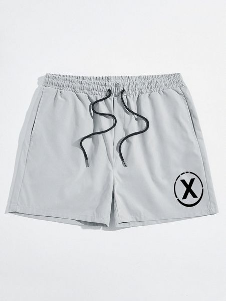 

romwe guys graphic print drawstring shorts o1qw#, Black