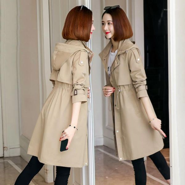 

women's trench coats 2021 spring summer classic long coat women casual thin windbreaker female overcoat slim outwear coats1, Tan;black