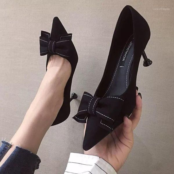 

cresfimix zapatos dama female fashion black bow tie flock stiletto heels for office lady casual pink summer heel shoes c59741