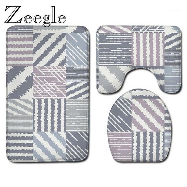 

bath mats shower room decor toilet mat floor rug flannel bathroom carpet anti-slip seat cover printed set1