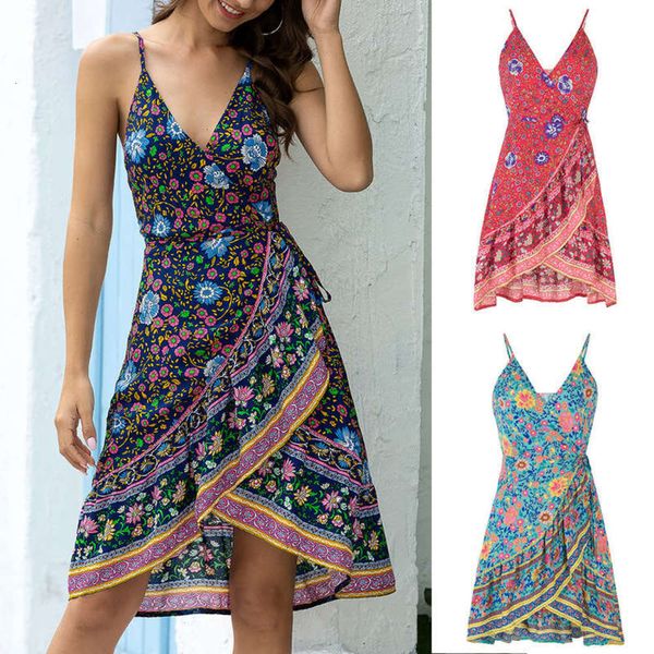 

new bohemian v-neck spring 2020 sling dress, Black;gray