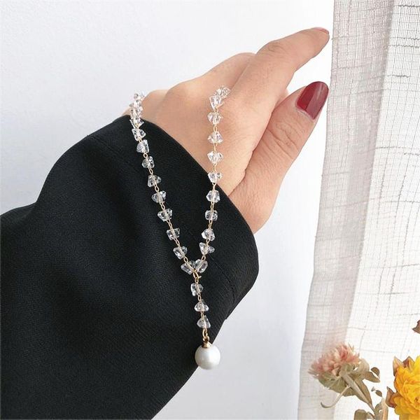 

korean simple clean crystal beads pearl pendants choker necklace women fashion jewelry wedding party necklace all match, Golden;silver