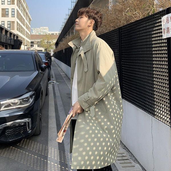 

autumn korean style windbreaker men's fashion solid color casual long coat men streetwear wild loose trench jackets mens s-3xl1, Tan;black