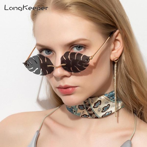 

2020 fashion sunglasses women retro small rimless leaf shape sun glasses vintage frameless punk female eyeglasses party uv400, White;black