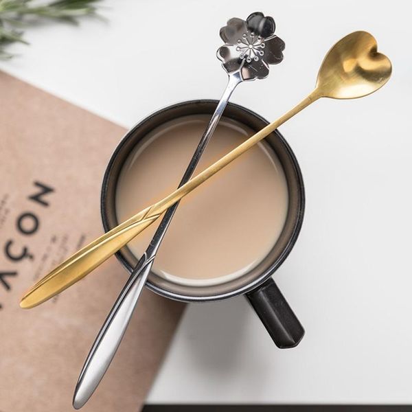 

18cm stainless steel mini sakura rose flower spoons for coffee dessert drink mixing milkshake spoon tableware kitchen supply