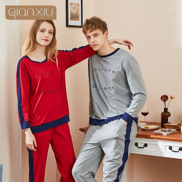 

autumn new couple men's head round neck cotton with letters long sleeve pajamas suit comfortable, soft home service1, Black;brown