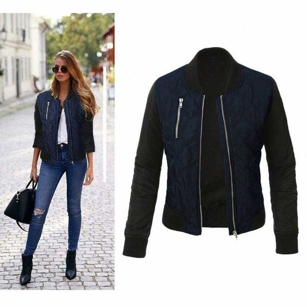 

autumn winter leisure fashion solid women jacket o neck zipper stitching quilted bomber jacket 2021 new women coats 73za#, Black;brown