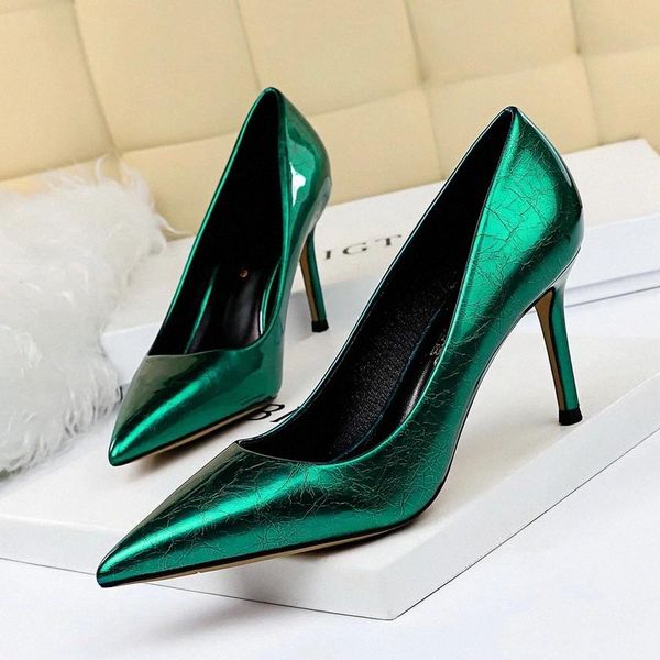 

2020 women 8cm high heels pumps plus size .5 pointed toe luxury valentine lady shoes low heel scarpins yellow green blue pumps #bk9j, Black