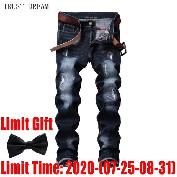 

classic men jeans distressed slim stonewash scratched men's casual denim pants streetwear amazing male jean hombre homme trouser1, Blue