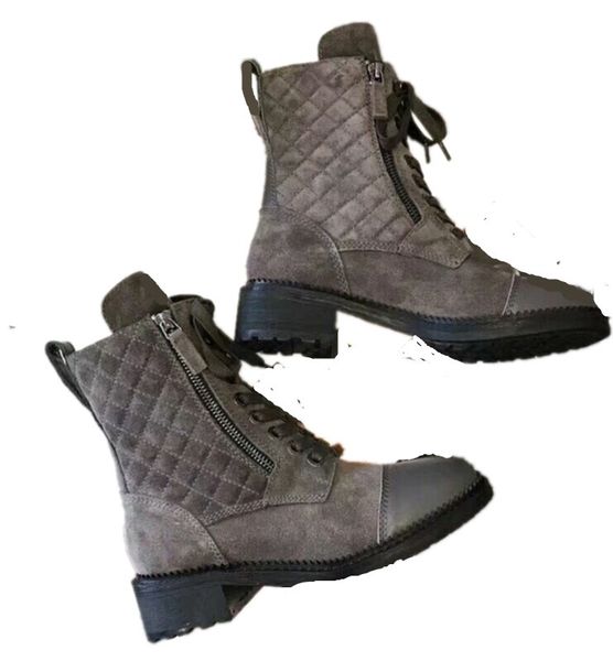 

2020 new women's boots genuine grid suede leather ankle boots women' martin boots girl's college style lace-up sidezip waterp, Black