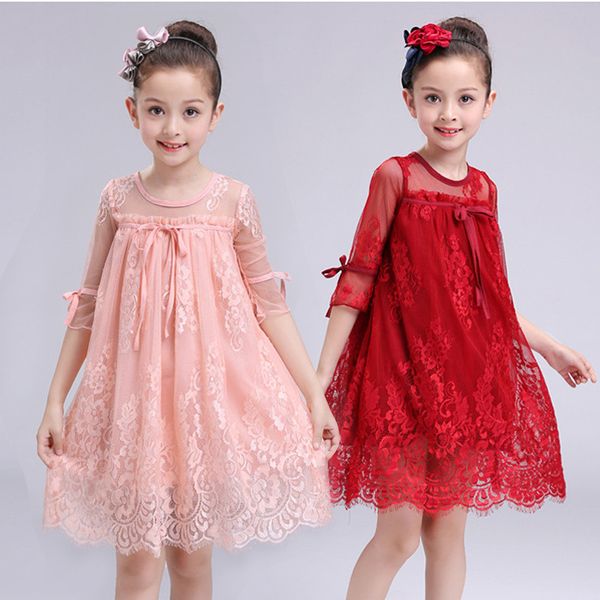 

girls dress summer 2020 girls clothes lace embroidery female children's tutu dress girls casual clothing c1021, Red;yellow