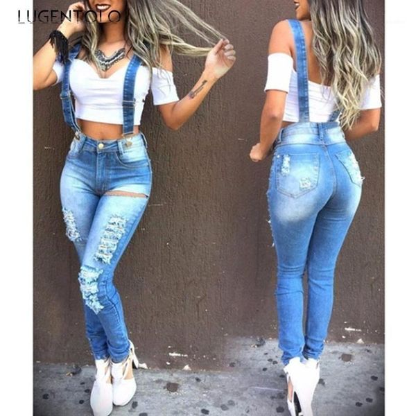 

women's jeans summer hole ripped slimming fashion street casual female overalls long jeans lugentolo1, Blue