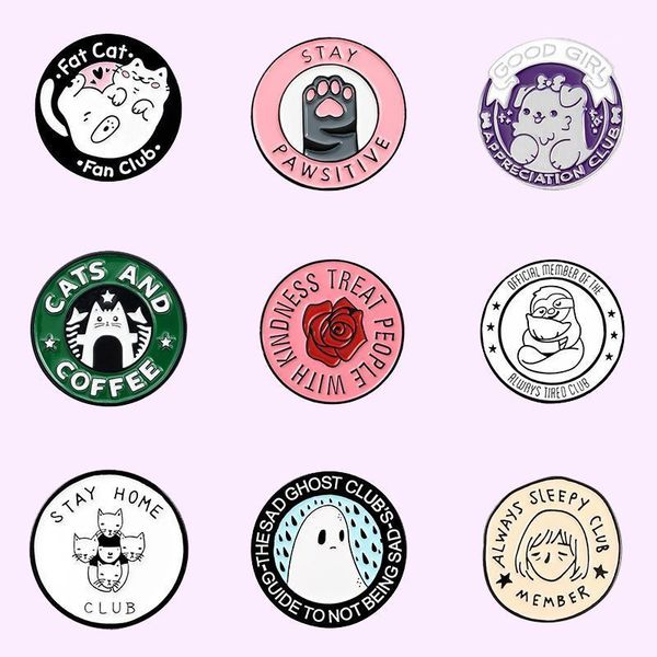 

round enamel pins cat cafe rose badge custom kitten brooches for women lapel pin jeans shirt bag cute animal jewelry gift1, Gray