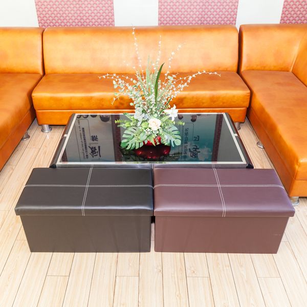 

whosale rectangle shape practical pvc leather classic footstool waterproof brown durable and safe footstool