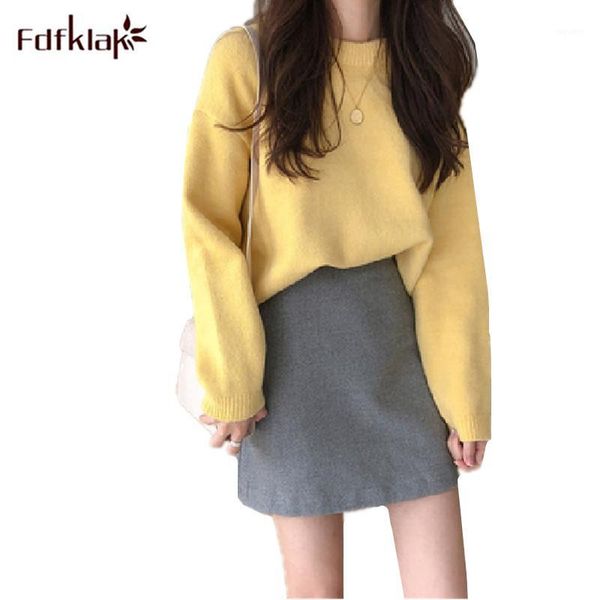 

fdfklak autumn winter women's sweater korean loose lazy wind pullover soild color wild schoolgirl sweaters o-neck knit clothes1, White;black