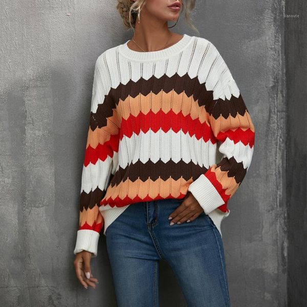 

vintage colorblock knitted sweater for women o neck long sleeve bottoming kniting female autumn winter knit blouse1, White;black