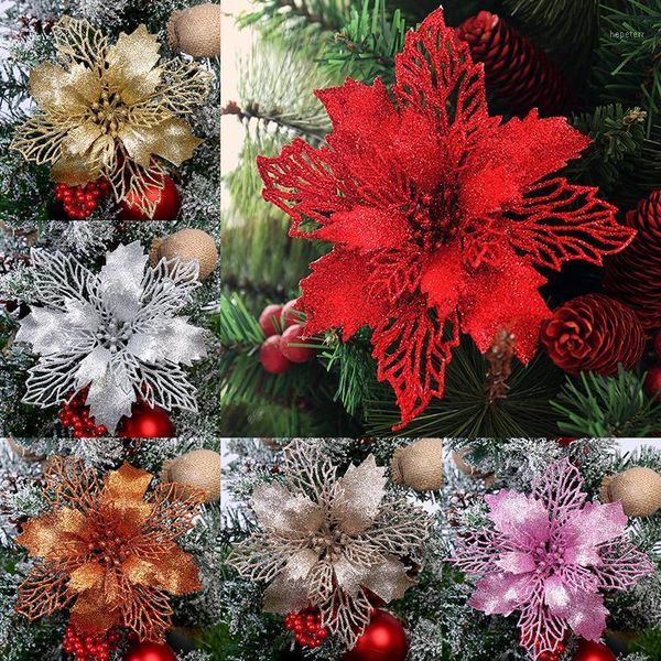 

christmas 2020 glitter flowers for merry christmas tree decor big plastic artificial flowers ornament party decoration1
