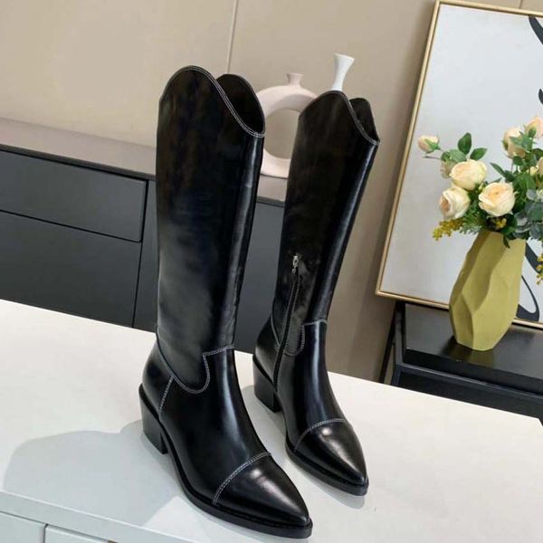 

fashion color matching round head women long boots female martin casual wild non-slip leather women's boots roman boots 03 xne350 04, Black