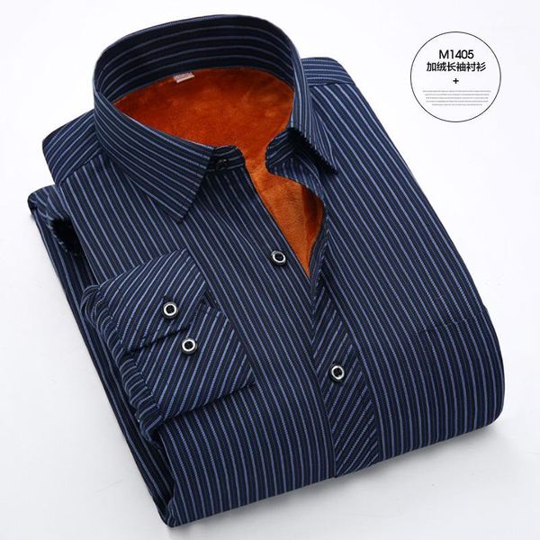 

plus-size 5xl 6xl 7xl 8xl stripe twill thich warm thermal men shirt with fluff classic soft comfortable navy blue1, White;black