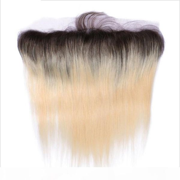 

two tone 1b 613 ombre straight lace frontal 13*4'' blonde dark root ombre brazilian human hair full lace frontal closure, Black;brown