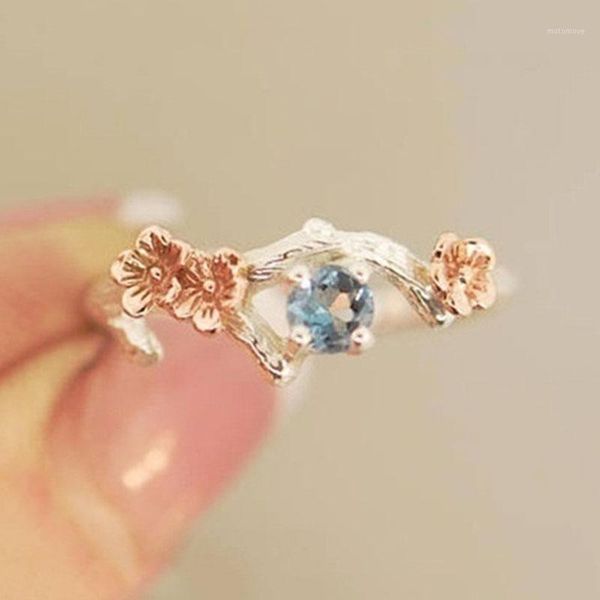 

wedding rings vintage cz branch flower for women blue cubic zirconia engagement finger ring ladies girls jewelry party gifts1, Slivery;golden