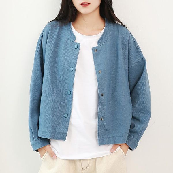 

johnature new women single breasted short solid color coat 2020 autumn winter korean casual o-neck all-match long sleeve jackets1, Black;brown