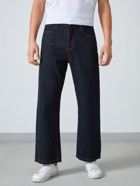 

men contrast stitch flare leg jeans n3jw#, Blue