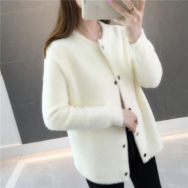 

women's fur & faux autumn winter sweater coat 2021 hairy soft loose velvet long-sleeved cardigan jackets white black red khaki
