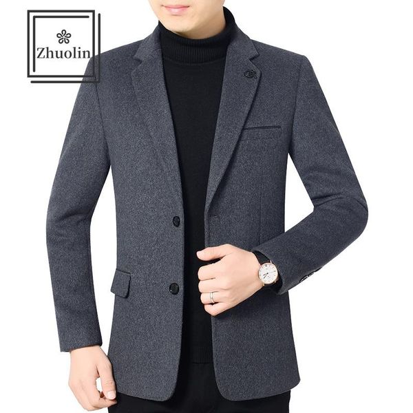 

zhuolin 2020 autumn new casual mid-length coat men's suit collar slim business jacket, White;black