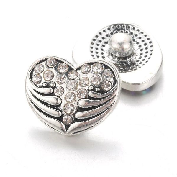 

creative 10pcs lot heart shaped snap jewelry 12mm snap buttons with rhinestone charm button fit snap bracelets bangles for women h jlljoy